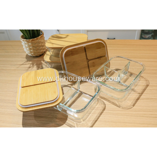 Divieded Glass Food Containers with Bamboo Lid